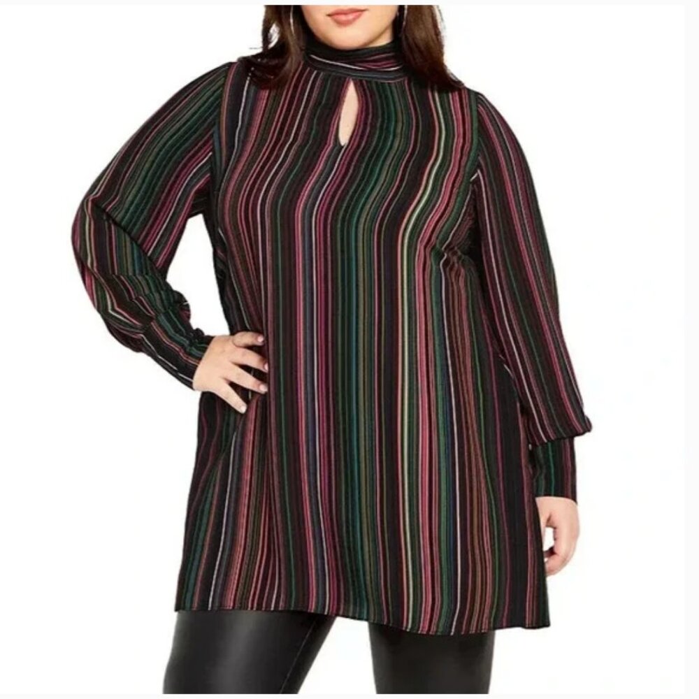 City Chic Illusion Stripe Shift Mini Dress / Tunic Top